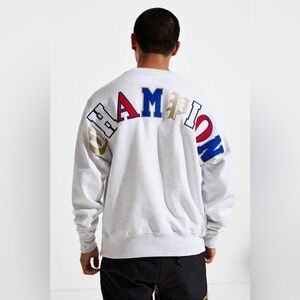 Champion Reverse Weave Old English Varsity Crew Neck Gray Sweatshirt Sz Small